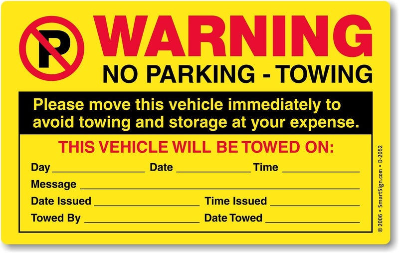 SmartSign Please Move This Vehicle to Avoid Towing Pack of 50 Parking Violation Stickers | 5" x 8" - Image 1